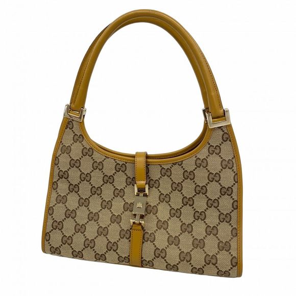 Gucci Handbag GG Canvas/Jackie 002 1068 Canvas Brown/Beige with Champagne Gold H - Picture 1 of 16